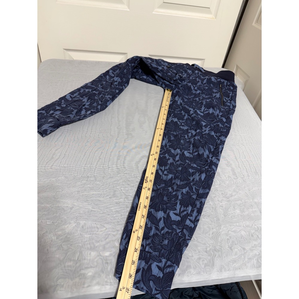 Athleta Navy Blue Floral Jacquard Joggers Women Size 4 Zipper Pockets Drawstring - Picture 5 of 6